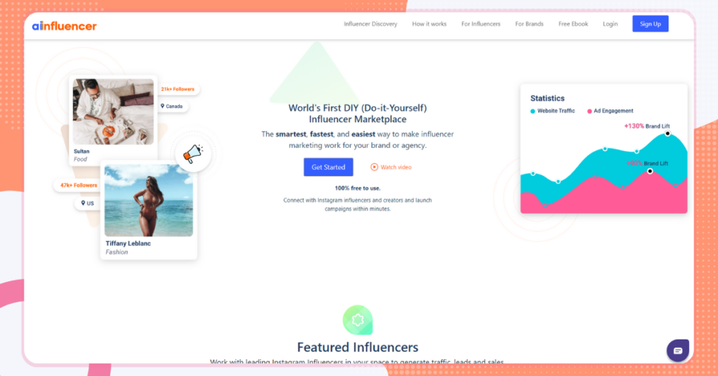 A screenshot of Ainfluencer.com homepage