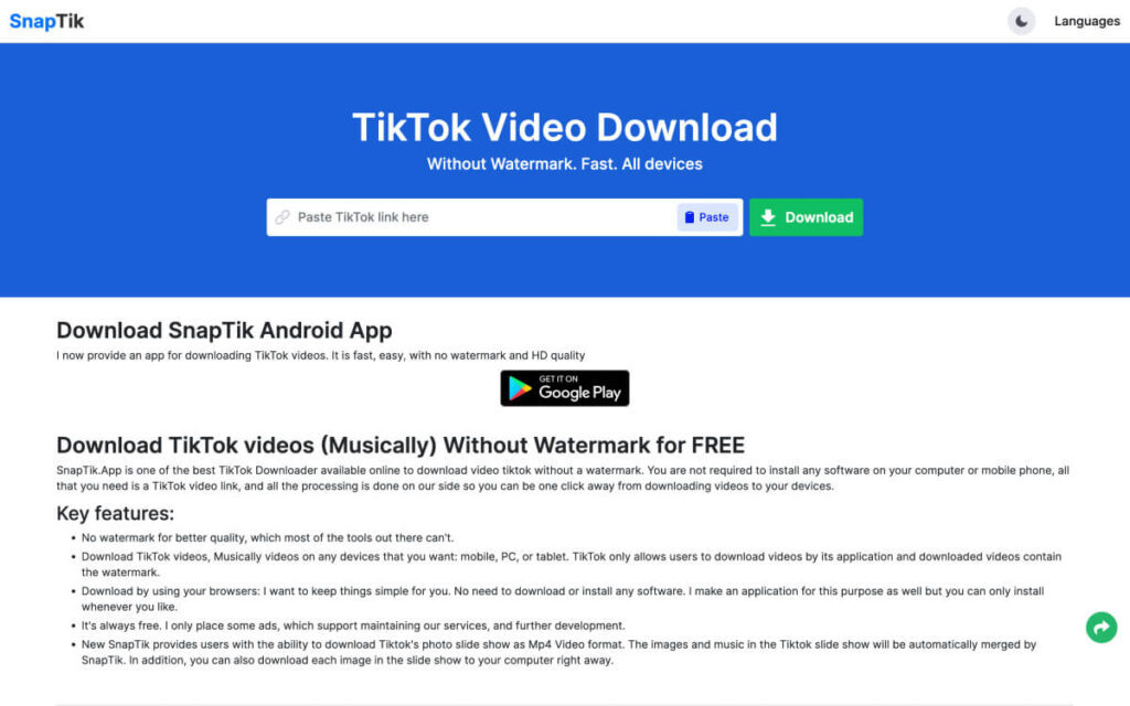 tiktok watermark remover app: SnapTik