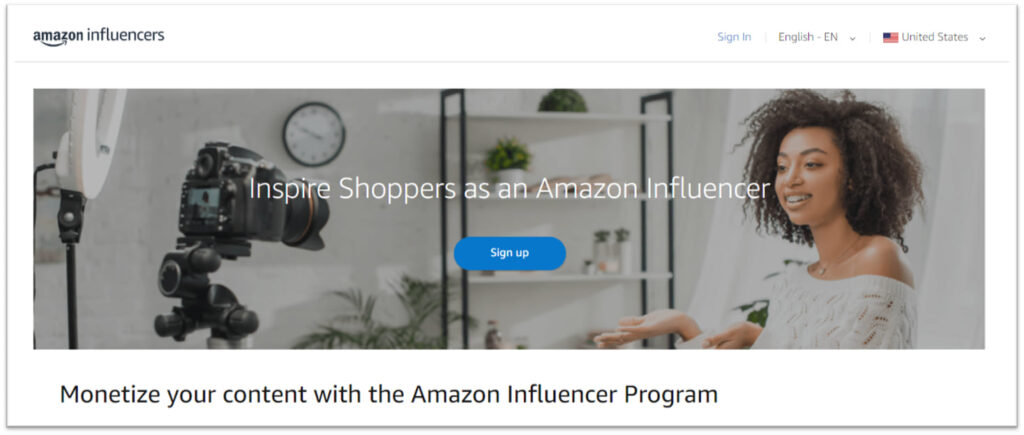 Amazon Influencer Program Homepage