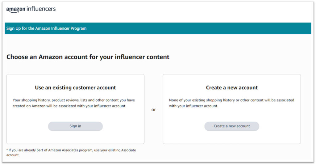 Amazon influencer signup