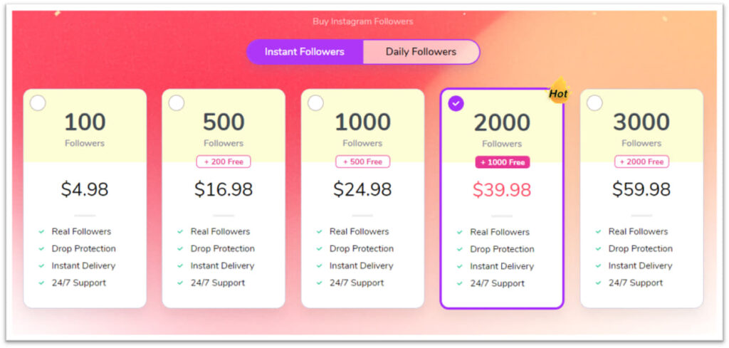 Followers Gallery Pricing