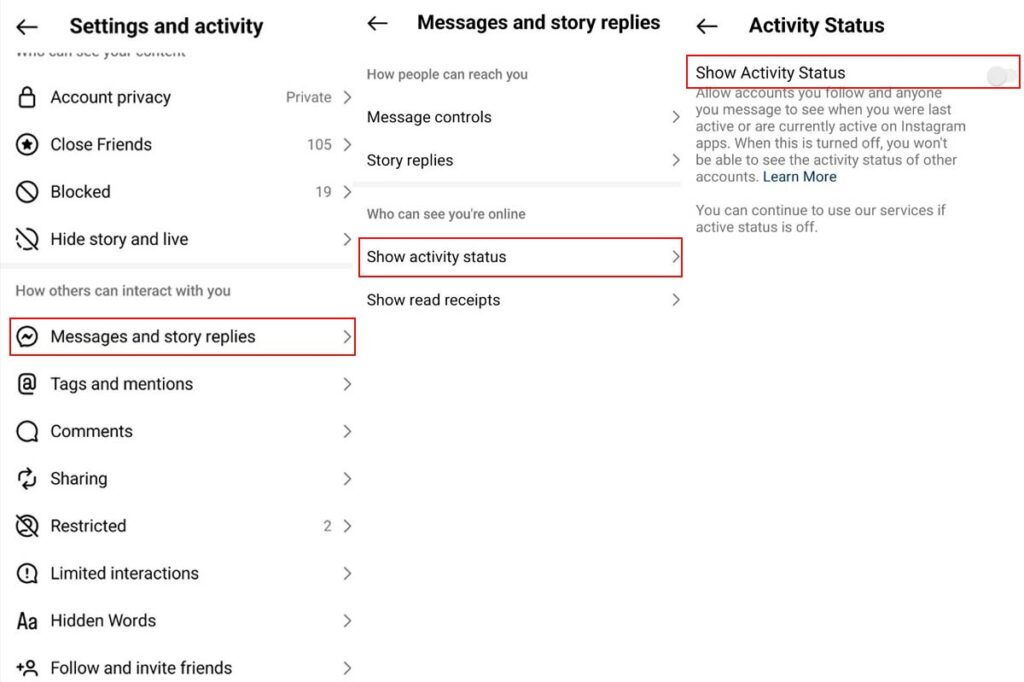 Steps to turn off active status on Instagram new update