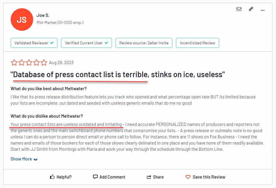 Meltwater Review Outdated Contact List
