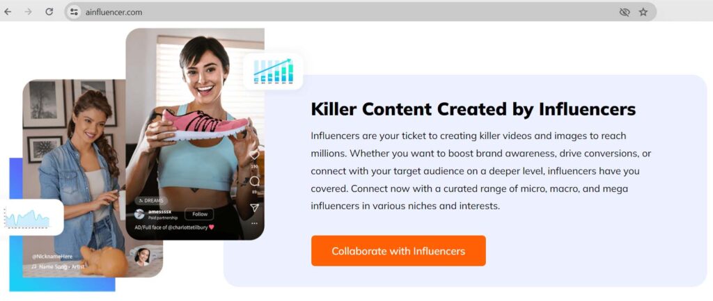 Ainfluencer influencer marketing platform homepage
